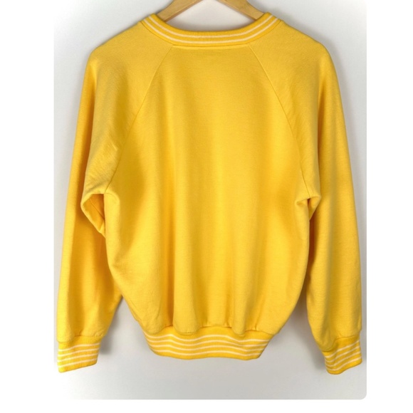 Vintage St. Michael Athletic VNeck Long Sleeved Sweatshirt in Canary Yellow • M - Picture 4 of 5